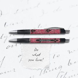 Caneta Padrão de Pavão Vermelho Preto e Branco Art Déco E