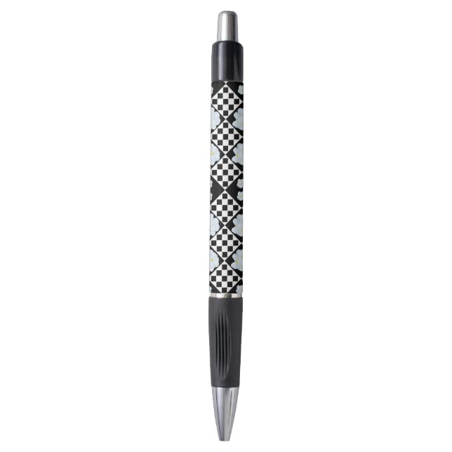 Caneta Padrão de Pensée Xadrez Preto e Branco (Frente Vertical)