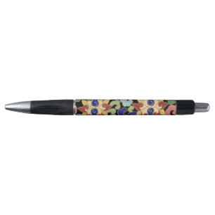 Caneta Padrão Floral Colorido de Chinoiserie sobre Preto