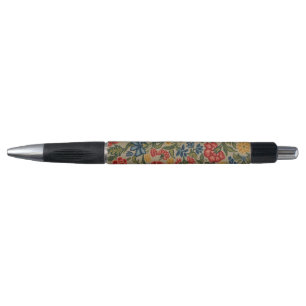Caneta Padrão Floral em Crewel Vintage Vermelho e Dourado