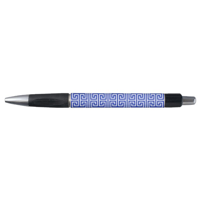 Caneta Padrão Quadrado Chave Meandro Grego Azul H (Frente)
