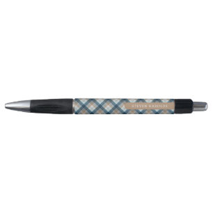 Caneta Padrão Xadrez Personalizado Bege Marrom Azul Branc