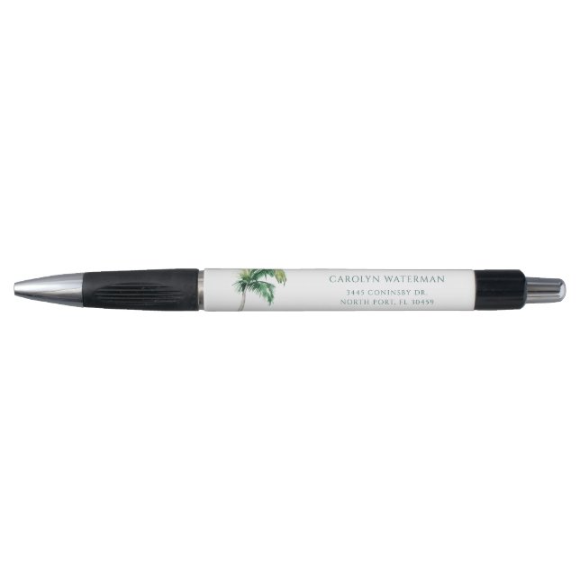 Caneta Palm Tree Aquarela Endereço de Devolução Tropical (Frente)