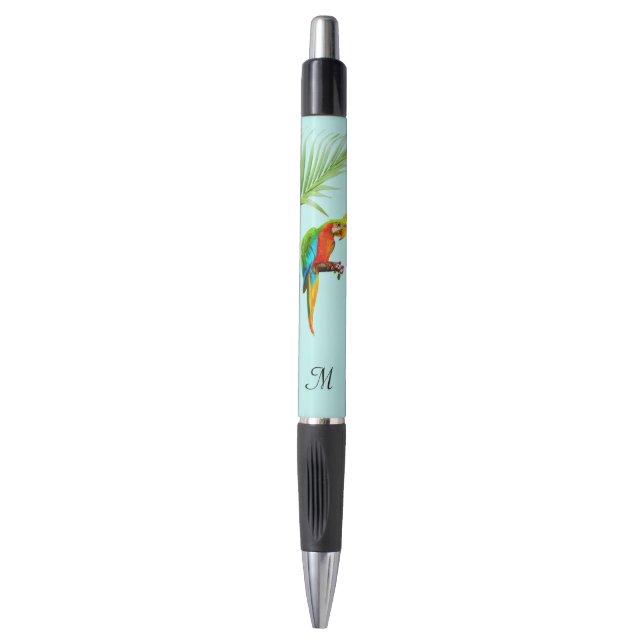 Caneta Papagaio Tropical Multicolorido & Monograma (Frente Vertical)