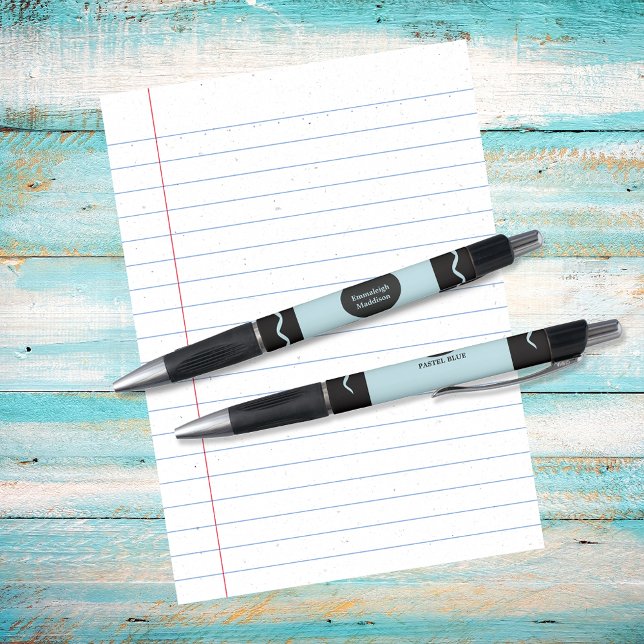 Caneta Pastel Blue Crayon Wrap Monogram Name (Criador carregado)