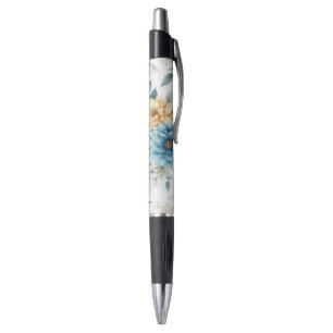 Caneta Pastel Floral Azul Amarelo Escritório Casa Escrita