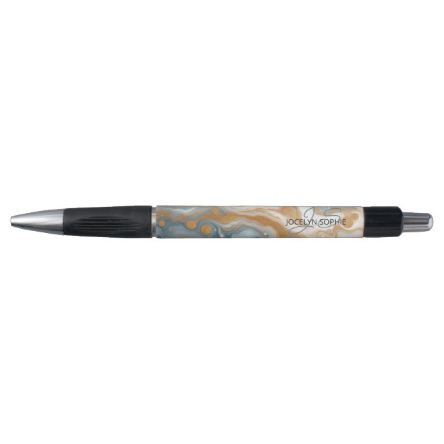 Caneta Peach Orange Teal Blue Marble Art Patterno (Frente)