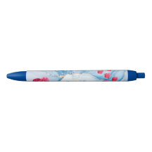 Caneta personalizada com tinta preta aquarela azul