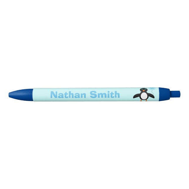 Caneta Personalizada Cute Blue Baby Boy Penguin (Frente)