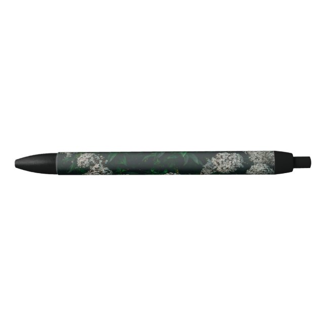 Caneta personalizada de tinta preta com flores par (Frente)