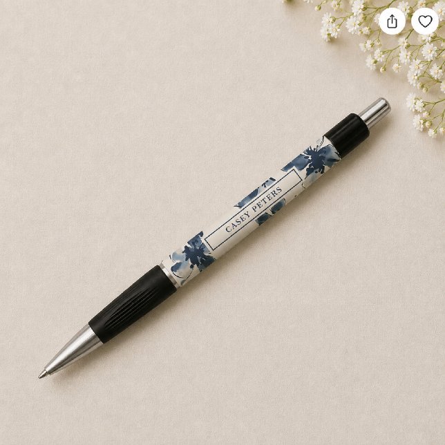 Caneta Personalizada Floral Azul Marinho (Criador carregado)