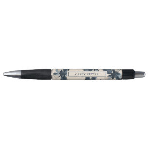 Caneta Personalizada Floral Azul Marinho