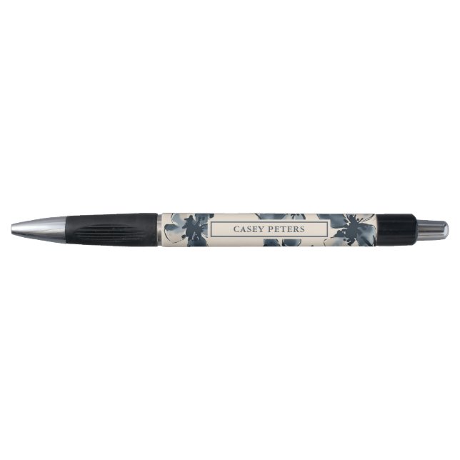 Caneta Personalizada Floral Azul Marinho (Frente)