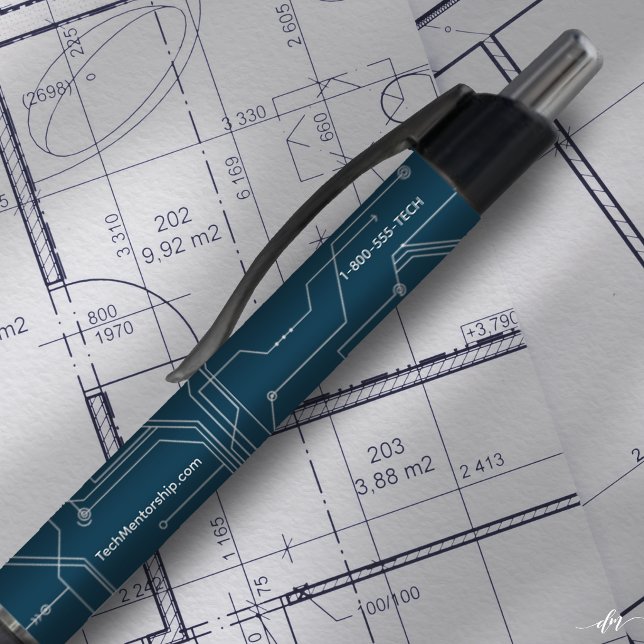 Caneta Personalize Networking Pens (Custom business pen with website & phone on blueprint—perfect for networking events & branding)