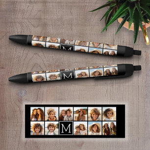 Caneta Preta 11 Monograma Personalizado de Colagem de Instagram
