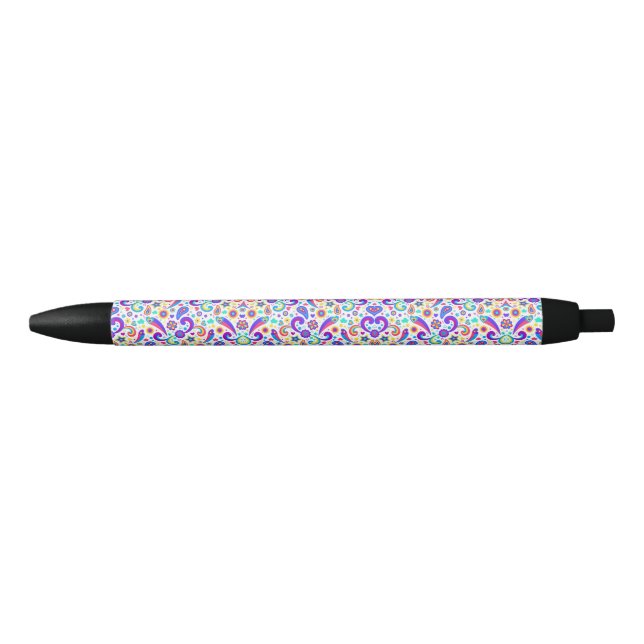 Caneta Preta A pen with a vibrant floral pattern on its barrel  (Frente)