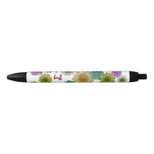 Caneta Preta "A vida é a melhor escola" com arte floral botânic