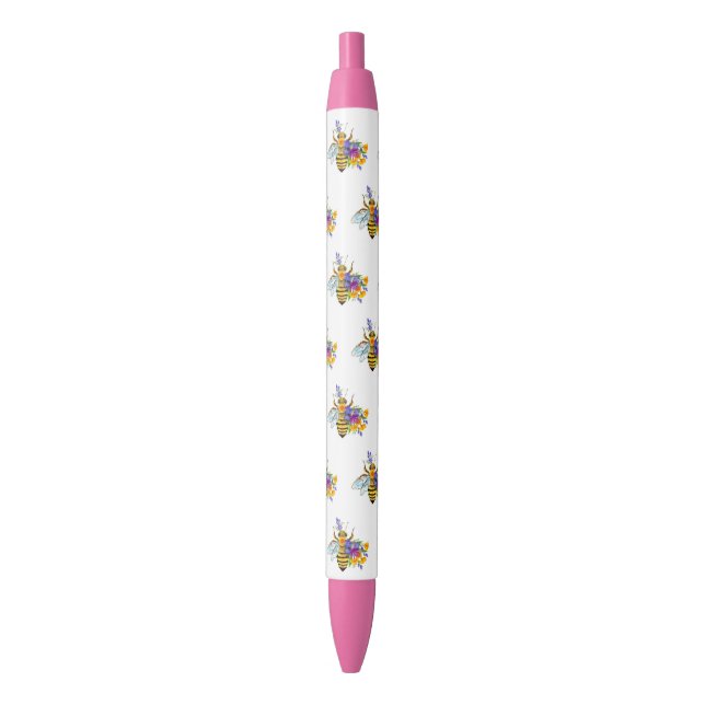 Caneta Preta Abeja flor com plantas silvestres (Frente Vertical)