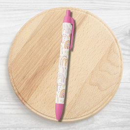 Caneta Preta Abstrato dos arco-íris e flores margaridas colorid