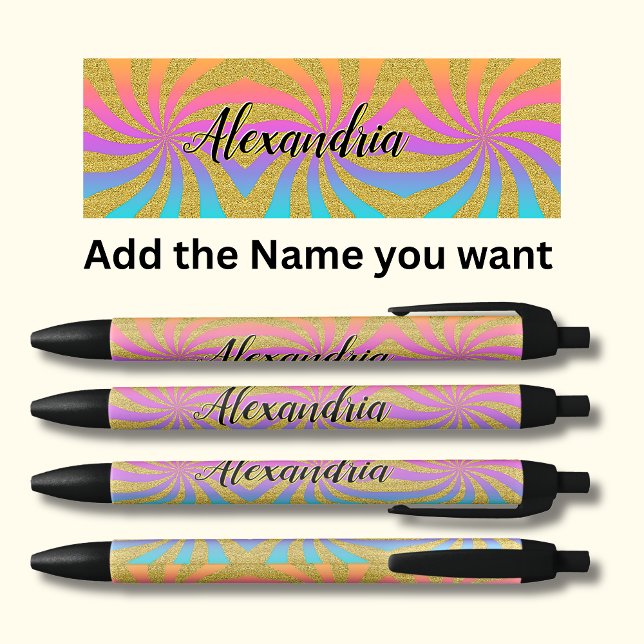 Caneta Preta Adicionar nome a torcer Sunburst Pop Art Sparkles  (Criador carregado)