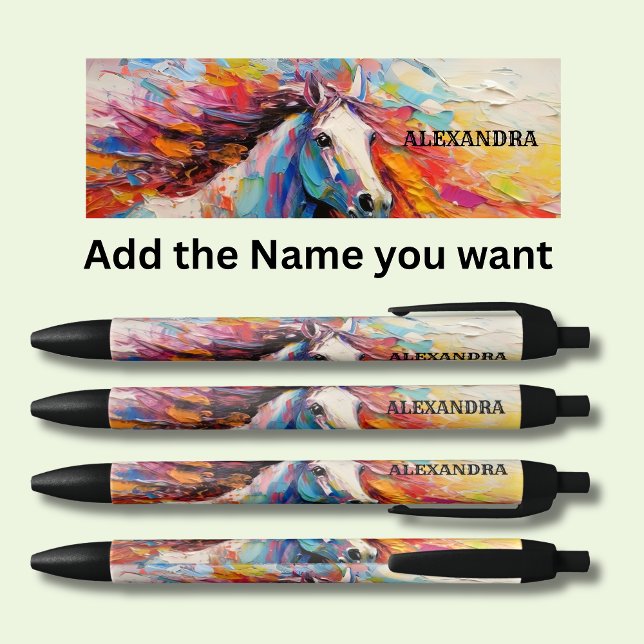 Caneta Preta Adicionar Nome, Pintura Dramática de Cavalo Branco (Criador carregado)