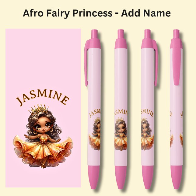 Caneta Preta Adicione nome, Afro Fairy Princess a Rosa (Criador carregado)