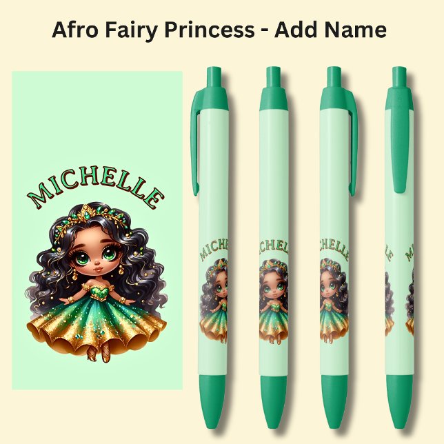 Caneta Preta Adicione nome, Afro Fairy Princess com Joias em Ve (Criador carregado)