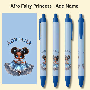 Caneta Preta Adicione nome, Afro Fairy Princess em Azul