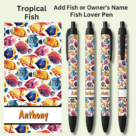Caneta Preta Adicione Nome, Peixe Tropical Colorido
