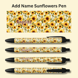 Caneta Preta Adicione o nome, Flores do Sol florescentes no Ver