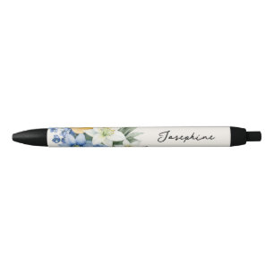 Caneta Preta Água Colorida Floral Nome Personalizado