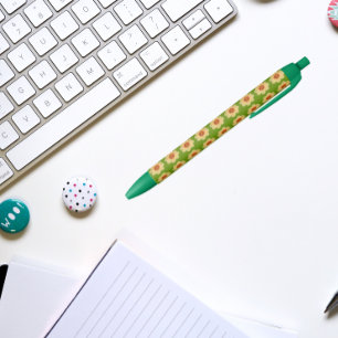 Caneta Preta Amarelo Dahlia sobre padrão floral verde