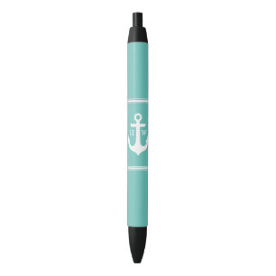 Caneta Preta Âncora azul de Seafoam Monogrammed