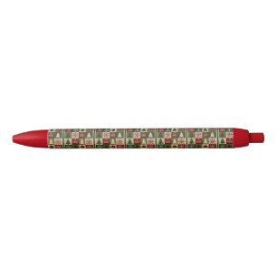 Caneta Preta Aparência rústica de Natal com colcha vintage em p