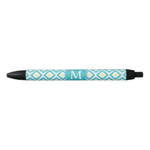 Caneta Preta Aqua Monogrammed e teste padrão amarelo de Ikat