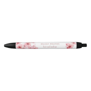 Caneta Preta Aquarela Flores de Cerejeira Rosa Floral