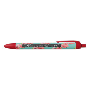 Caneta Preta Aquarela Melancia Fruta Vermelha Azul