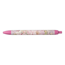 Caneta Preta Aquarelas de peônias rosa lindas.