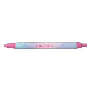 Caneta Preta Arco-Íris Pastel Personalizado Com Estrelas Rosa