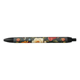 Caneta Preta Art Nouveau Floral - Vida ao vivo no florescimento