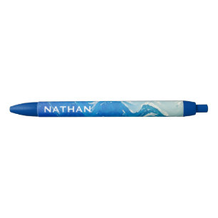 Caneta Preta Arte Abstrato Azul Moderna Personalizada