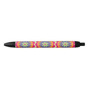 Caneta Preta Arte com padrão botânico retrô Groovy