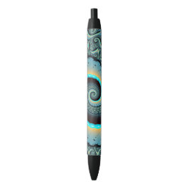 Caneta Preta Arte fractal espiral abstrata azul-turquesa laranj