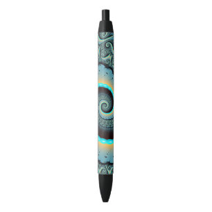 Caneta Preta Arte fractal espiral abstrata azul-turquesa laranj