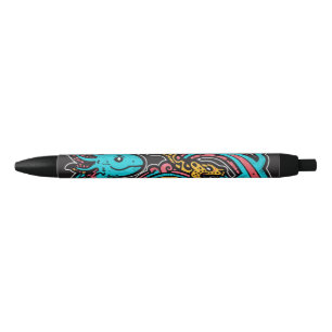Caneta Preta Arte Tribal da Batalha do Deus Asteca Xolotl com o