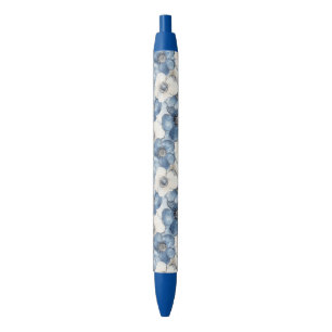 Caneta Preta Azul branco Denim Floral