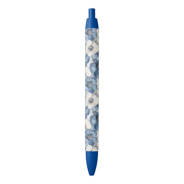 Caneta Preta Azul branco Denim Floral (Frente Vertical)