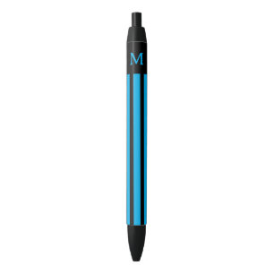 Caneta Preta Azul Simples Striped Inicial