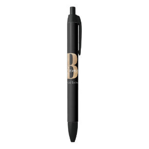 Caneta Preta B e Nome Iniciais Monogramados Modernos Personaliz
