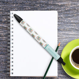 Caneta Preta Backpack e Flores de Livros Coloridos de Aquarelas